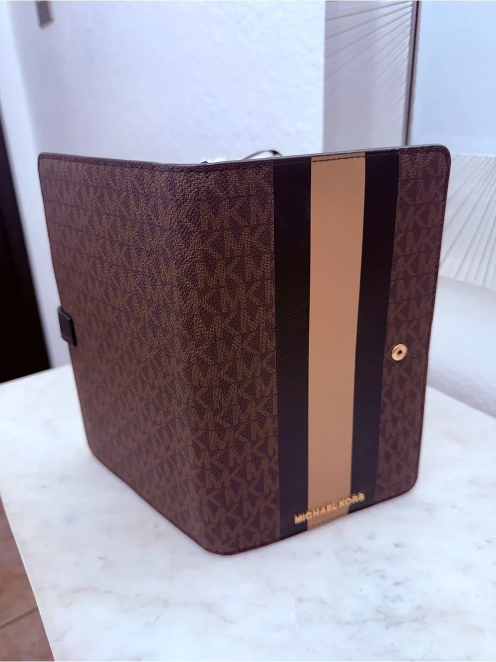 Michael Kors Brown and Tan Signature Stripe note pad